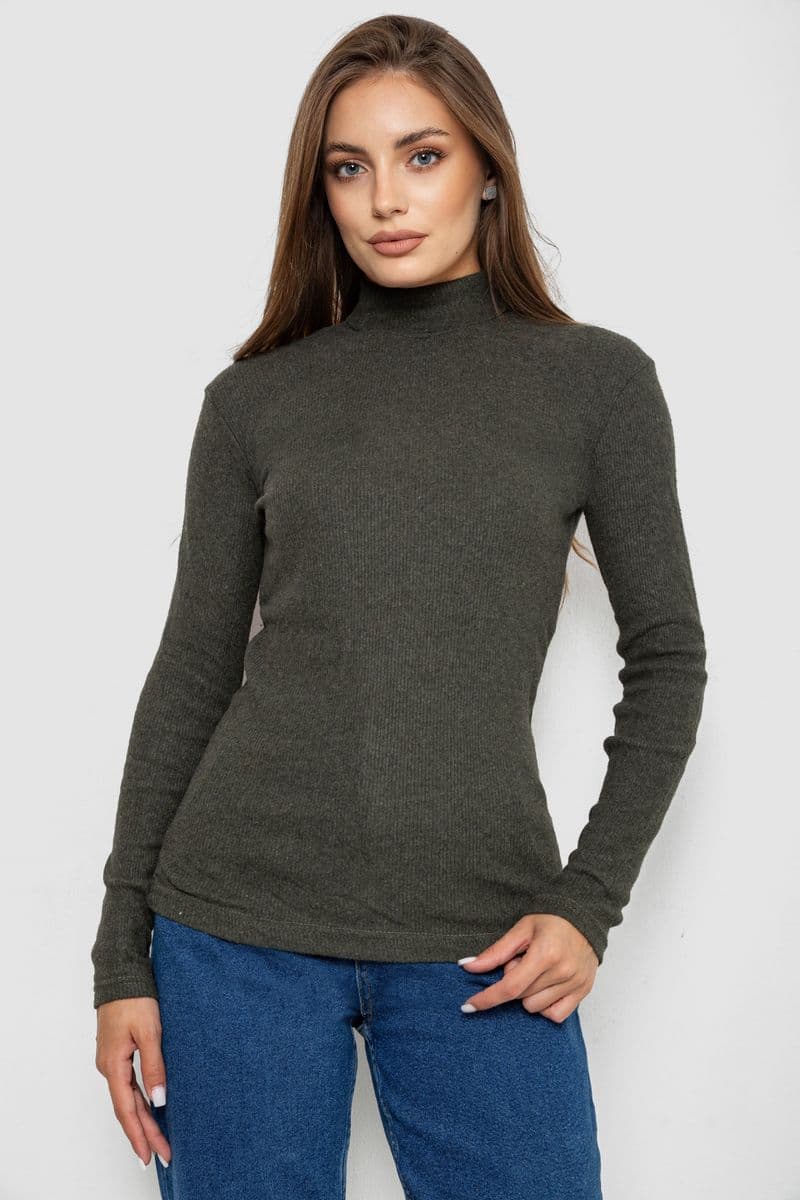 Гольф жіночий однотонний в рубчик, колір хакі, 238R803 - зображення 1