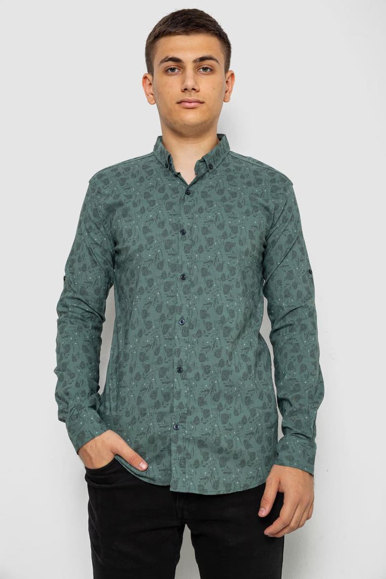 Сорочка чоловіча з принтом, колір оливковий, 214R1029 - зображення 1