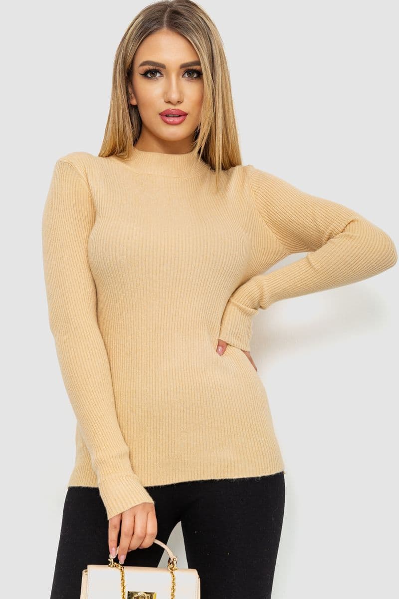 Кофта жіноча однотонна базова, колір бежевий, 244R2032 - зображення 1