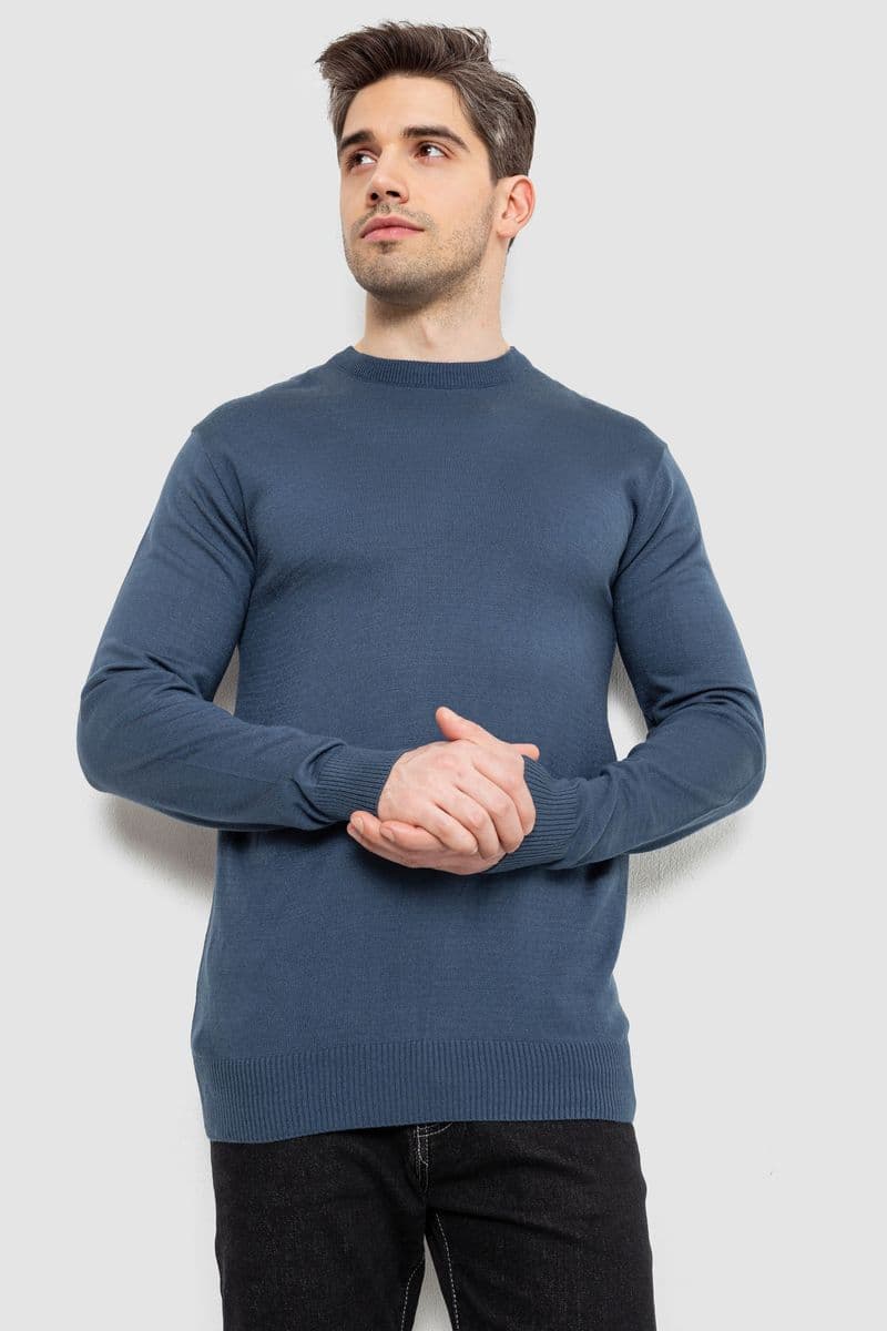 Светр чоловічий однотонний, колір синій, 161R1770-1 - зображення 1