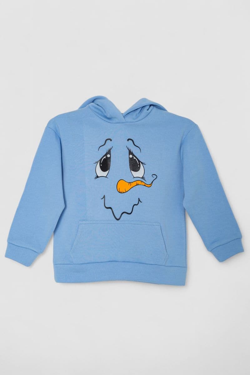 Худі дитячий на флісі з принтом Сніговик, колір блакитний, 102R1517 - зображення 1