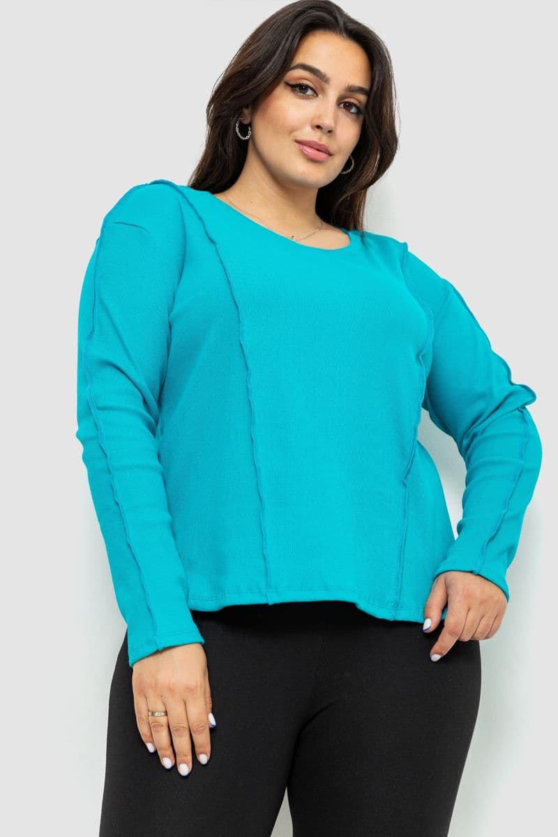 Жіночий лонгслів в рубчик, колір бірюзовий, 102R325-1 - зображення 1