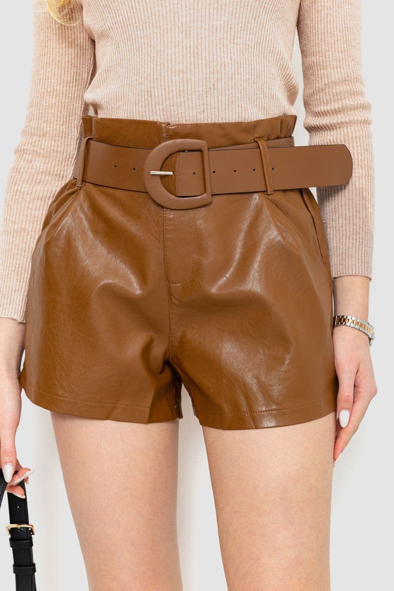 Шорти жіночі з екошкіри, колір коричневий, 186R6750 - зображення 1
