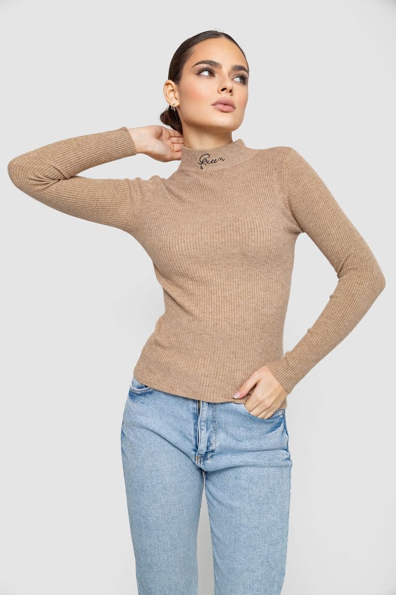 Водолазка трикотажна жіноча, колір темно-бежевий, 204R035 - зображення 1
