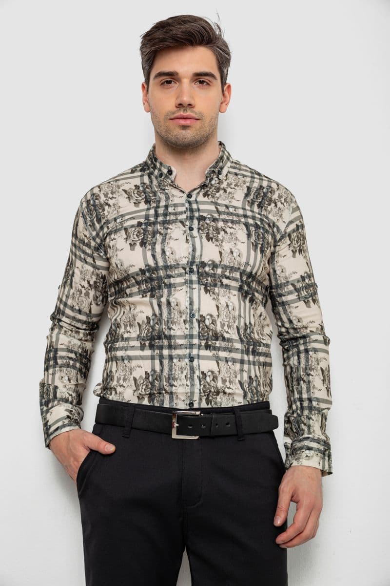 Сорочка чоловіча з принтом, колір оливковий, 214R1038 - зображення 1