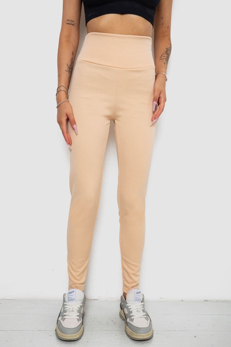 Лосини однотонні у рубчик утеплені на флісі, колір персиковий, 238R605-1 - зображення 1