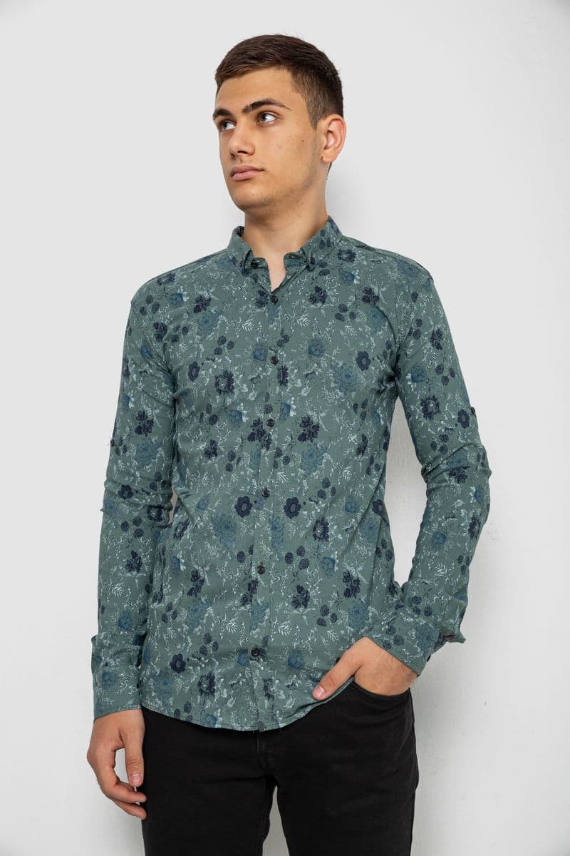 Сорочка чоловіча з принтом, колір оливковий, 214R812 - зображення 1