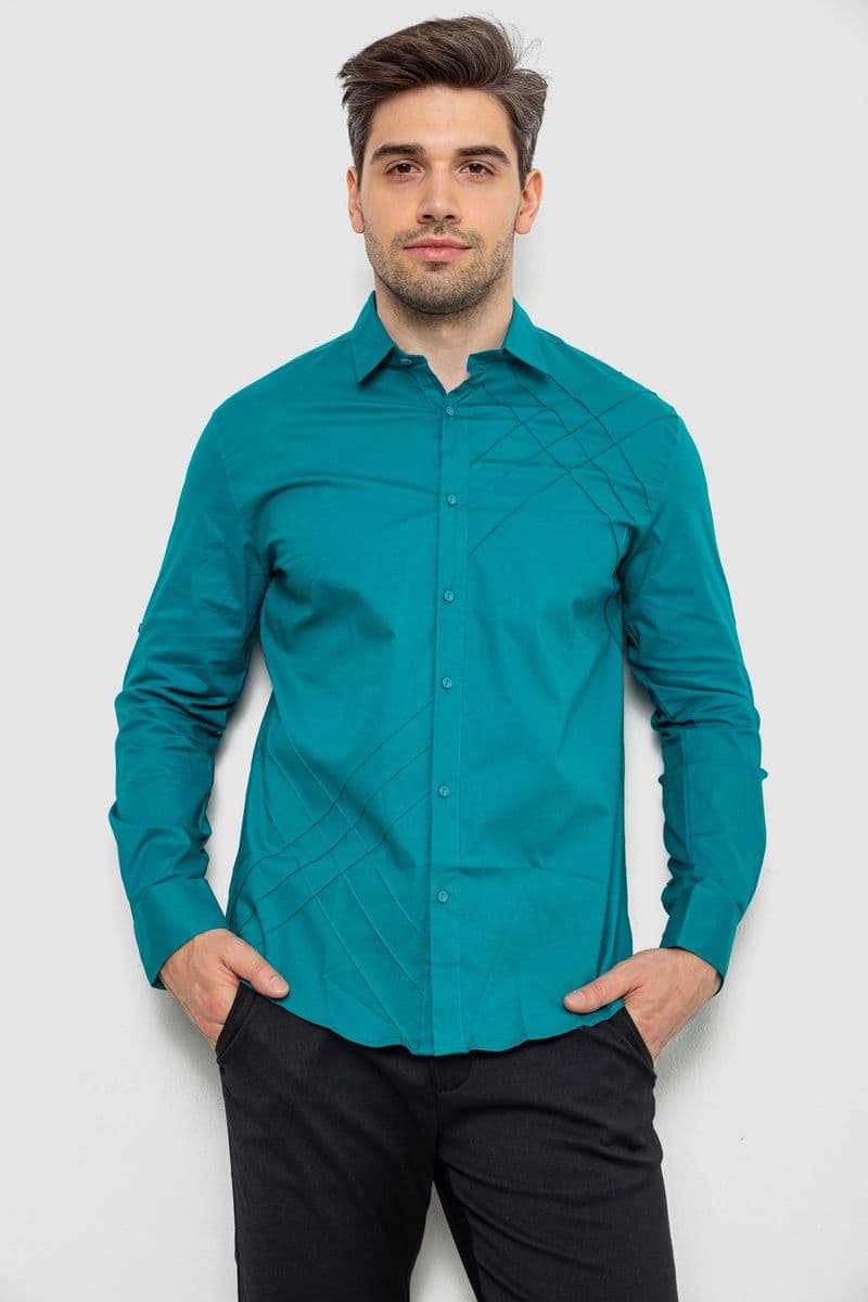 Сорочка чоловіча однотонна, колір зелений, 214R7466 - зображення 1