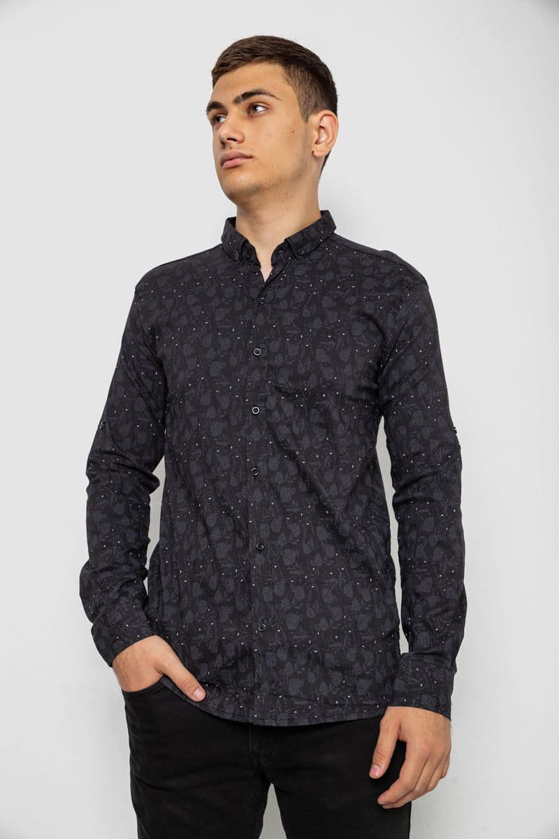 Сорочка чоловіча з принтом, колір чорний, 214R814 - зображення 1