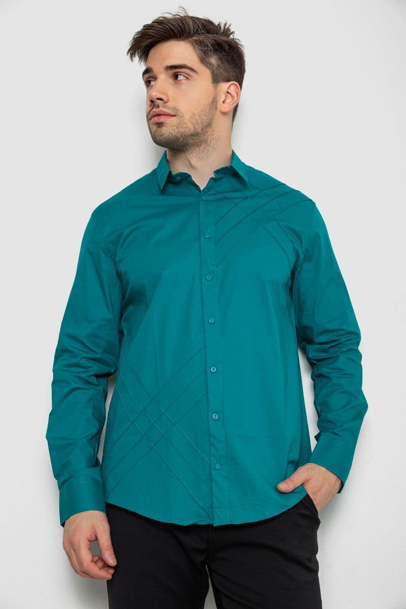 Сорочка чоловіча однотонна, колір зелений, 214R7466-1 - зображення 1