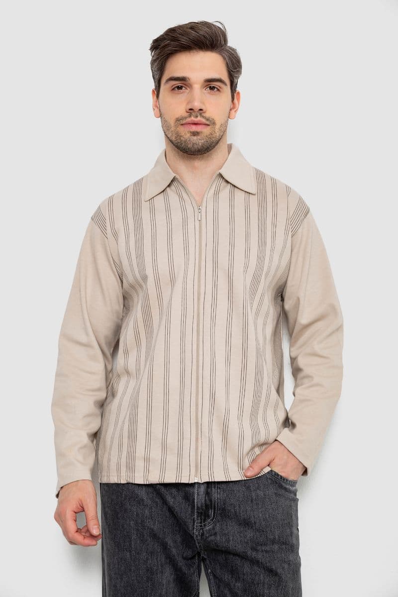 Кофта чоловіча на блискавці в смужку, колір світло-бежевий, 238R123 - зображення 1