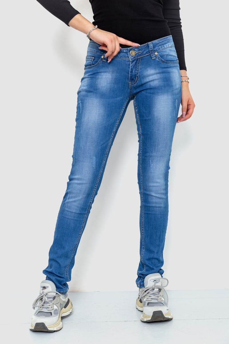 Джинси жіночі з потертостями, колір синій, 244RKL3301 - зображення 1