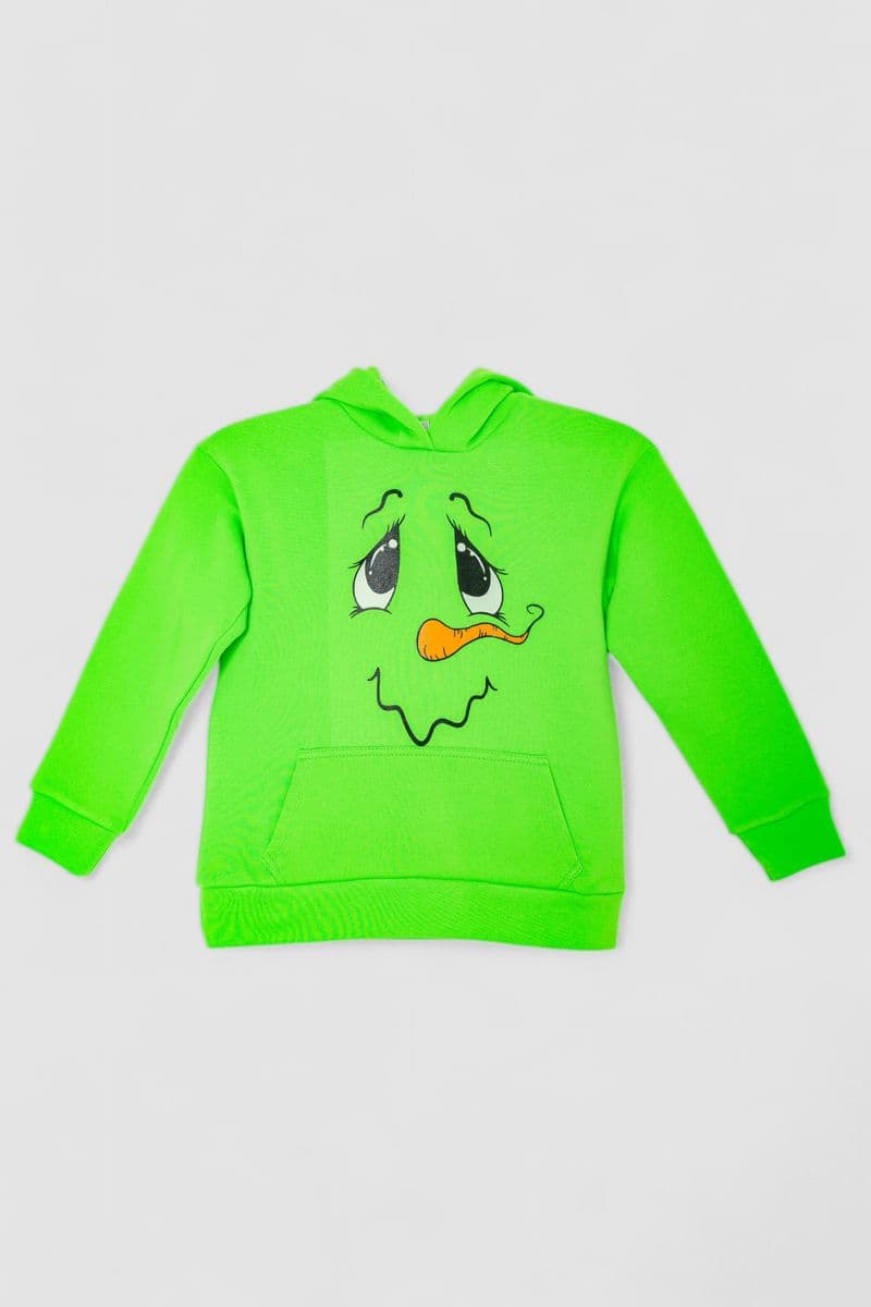 Худі дитячий на флісі з принтом Сніговик, колір зелений, 102R1517 - зображення 1