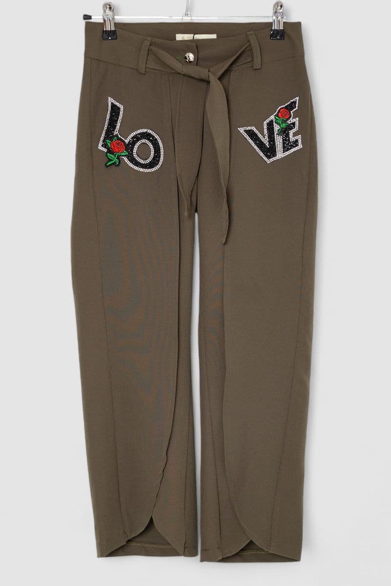 Штани для дівчаток вільного крою, колір хакі, 247R3821 - зображення 1