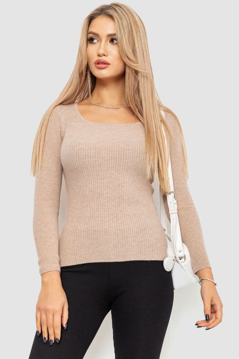 Водолазка жіноча в рубчик, колір бежевий, 204R9024 - зображення 1