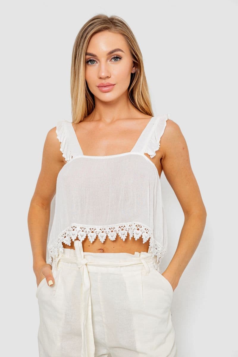 Топ жіночий однотонний, колір молочний, 244R313 - зображення 1