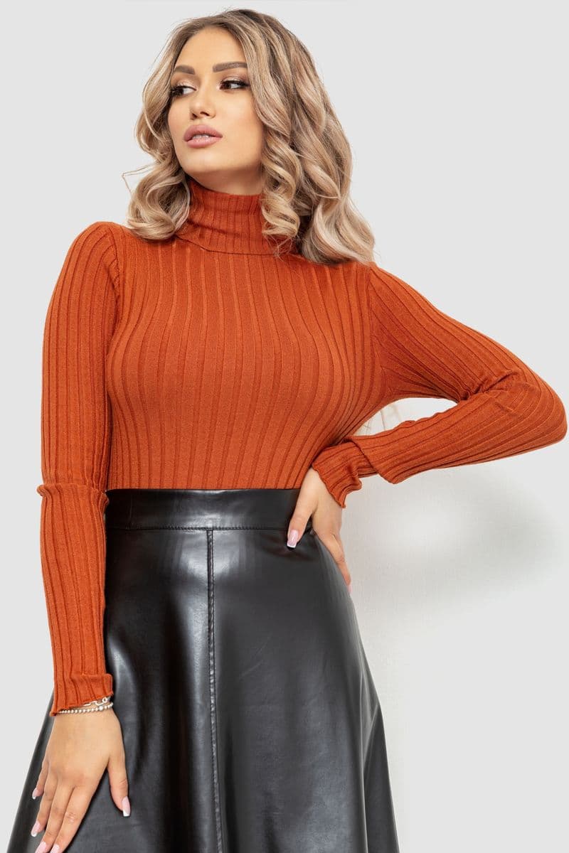 Гольф жіночий однотонний, колір теракотовий, 204R043 - зображення 1