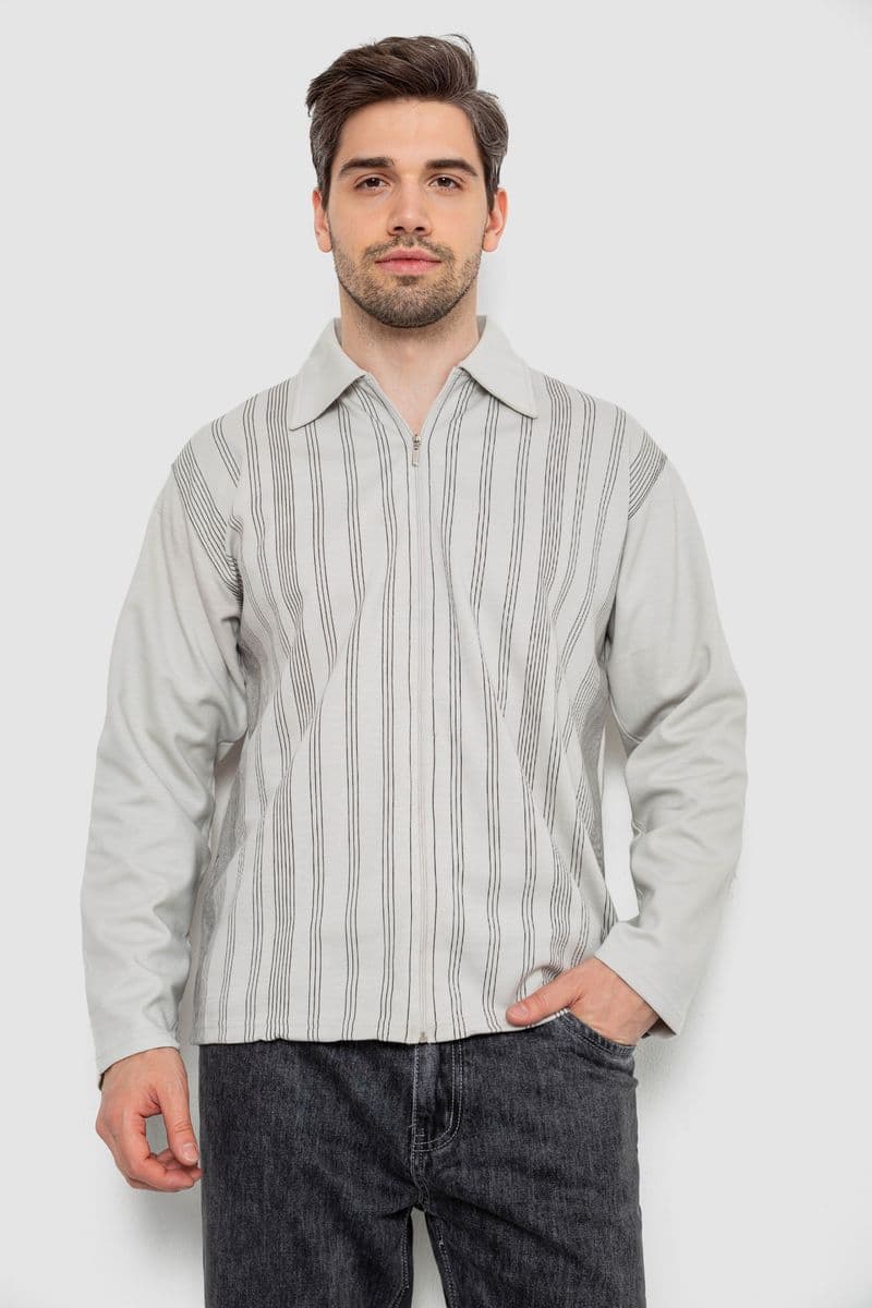 Кофта чоловіча на блискавці в смужку, колір світло-оливковий, 238R123 - зображення 1