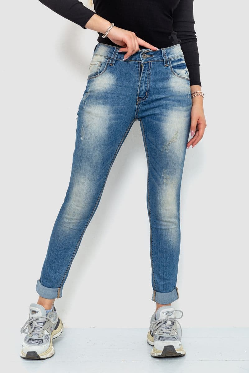 Джинси жіночі з потертостями, колір синій, 244RS06 - зображення 1