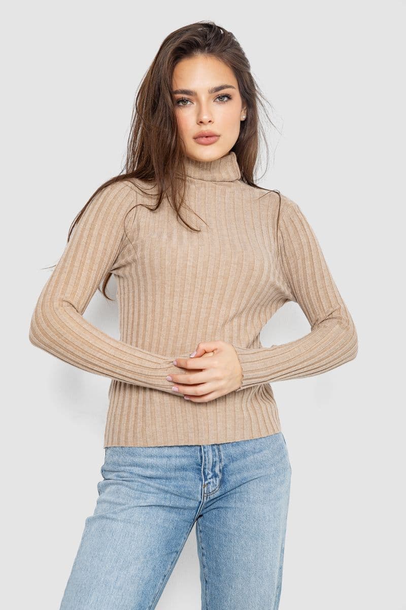 Гольф жіночий однотонний, колір бежевий, 204R181 - зображення 1