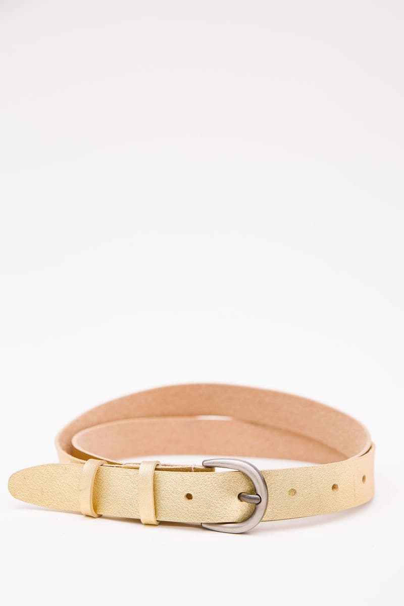 Жіночий ремінь зі шкірзаму, золотистого кольору, 196RL2510W9 - зображення 1