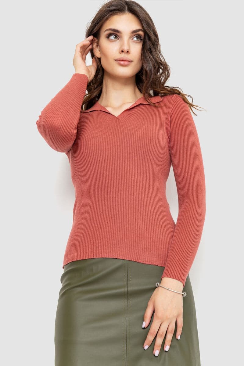 Кофта жіноча в рубчик, колір темно-кораловий, 204R015 - зображення 1