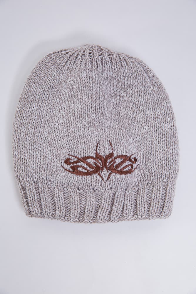 Дитяча шапка, бежево-коричневого кольору з вишивкою, 167R7778-1 - зображення 1