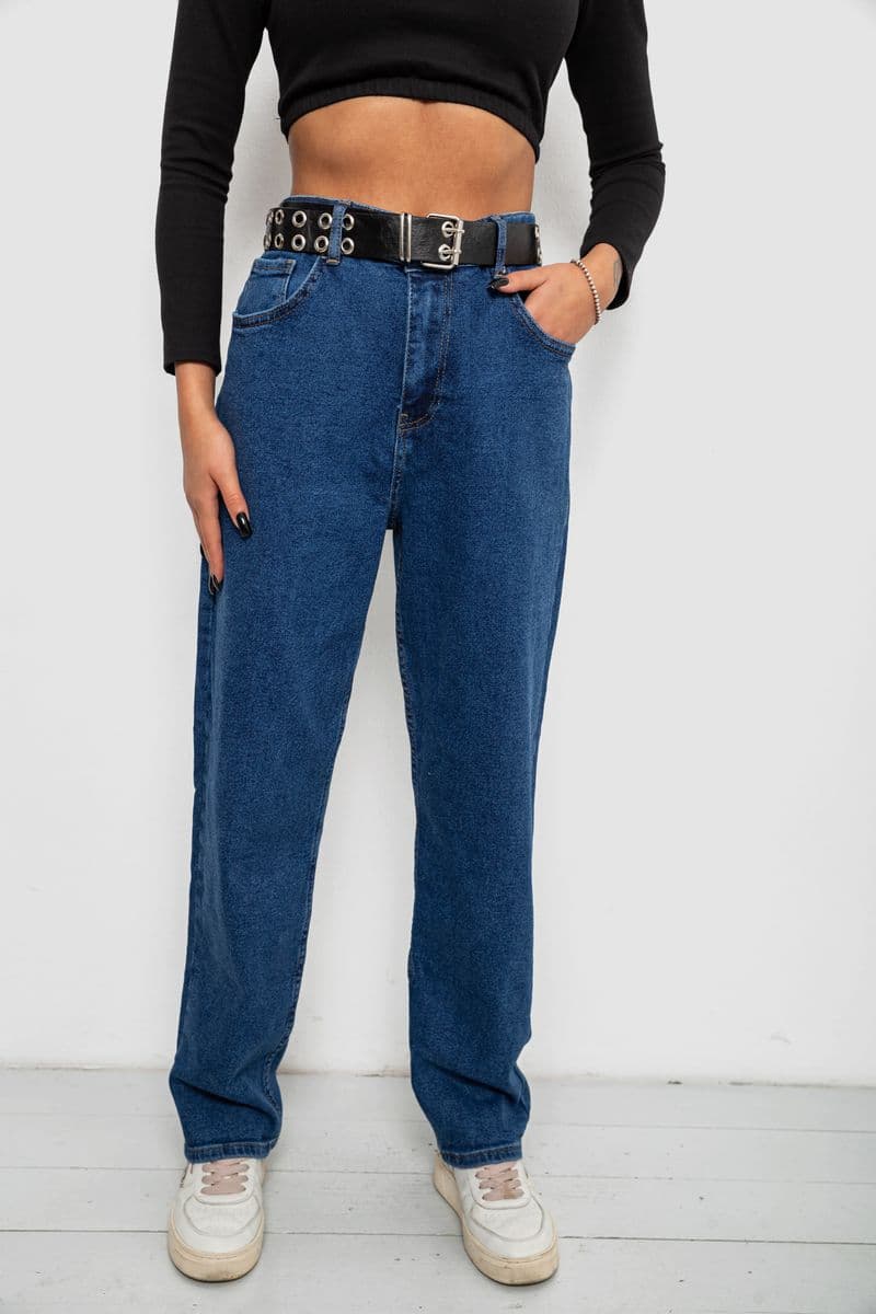 Джинси жіночі однотонні MOM, колір синій, 244R001161 - зображення 1