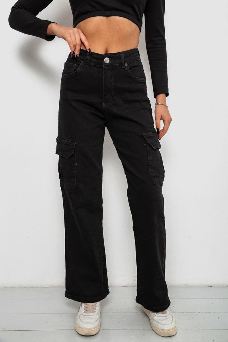 Джинси жіночі однотонні Kargo, колір чорний, 244R00946 - зображення 1