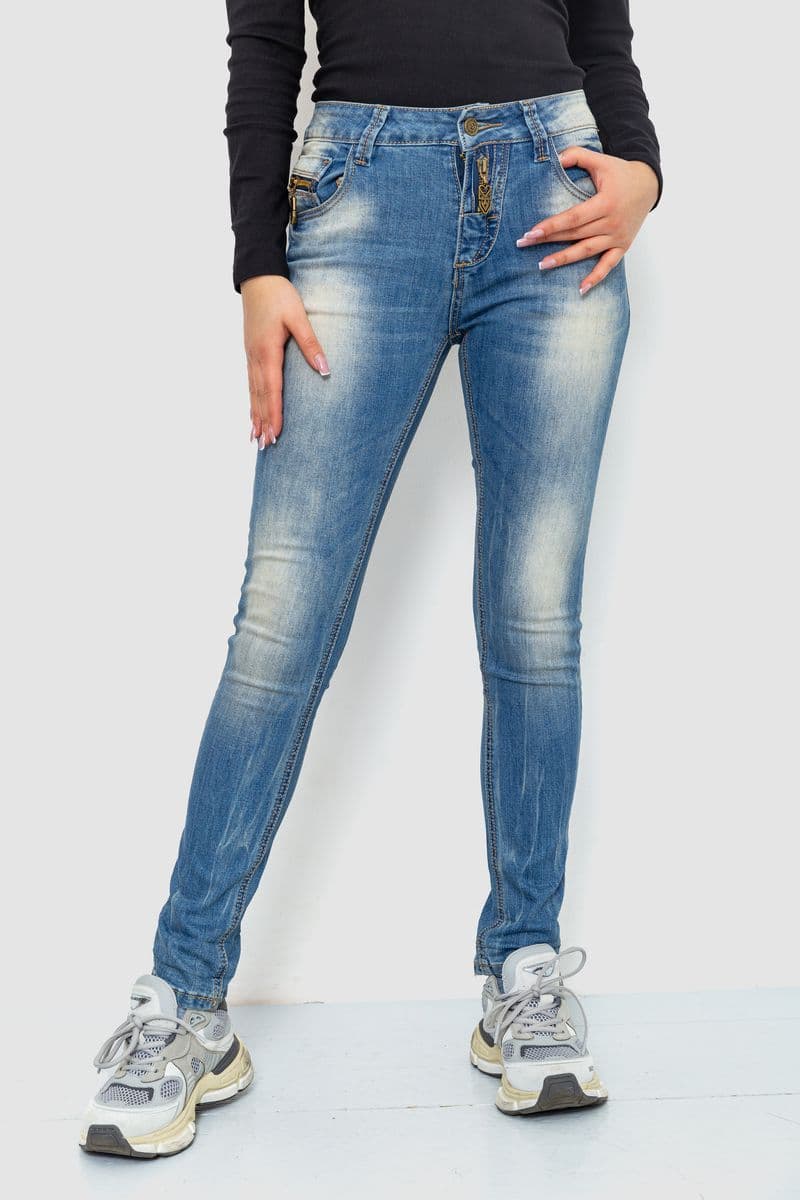 Джинси жіночі з потертостями, колір синій, 244RS03 - зображення 1