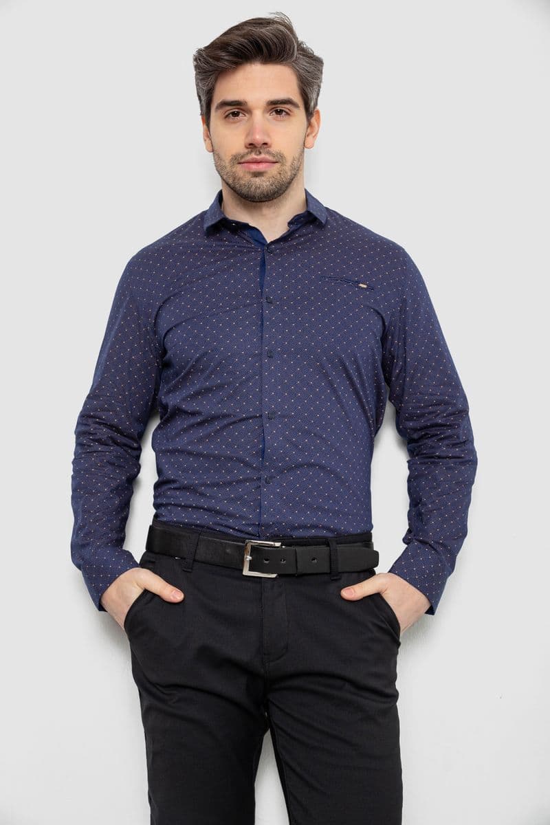Сорочка чоловіча однотонна з принтом, колір синій, 186R2008 - зображення 1