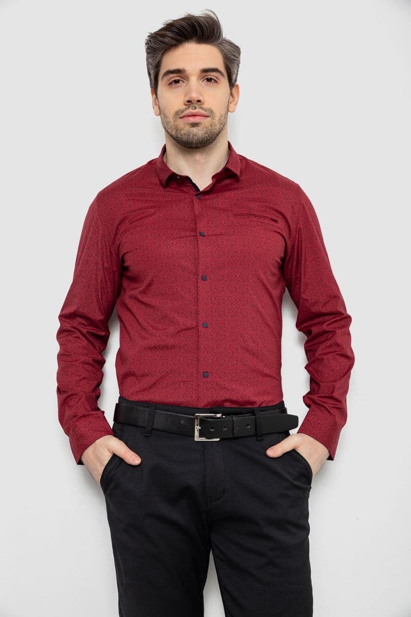 Сорочка чоловіча з принтом, колір бордовий, 186R2009 - зображення 1