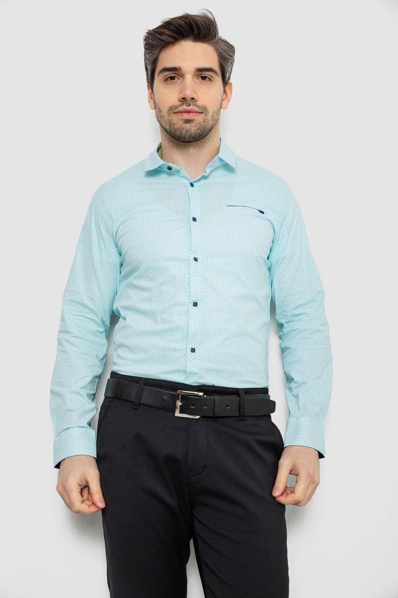 Сорочка чоловіча однотонна з принтом, колір блакитний, 186R2011 - зображення 1