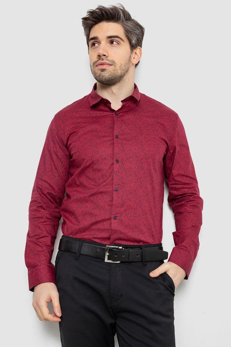 Сорочка чоловіча з принтом, колір бордовий, 186R2020 - зображення 1