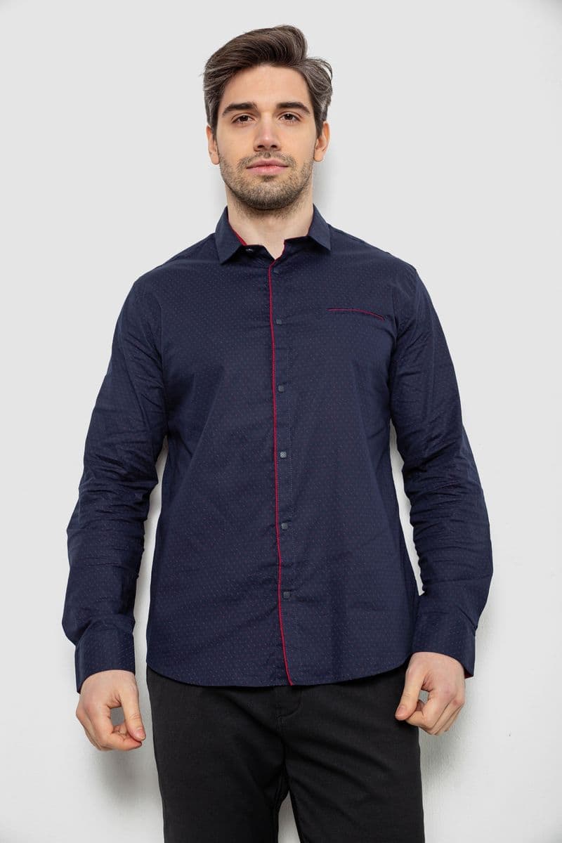 Сорочка чоловіча однотонна з принтом, колір синій, 186R2025 - зображення 1