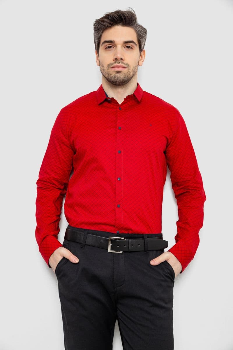 Сорочка чоловіча однотонна з принтом, колір червоний, 186R2065 - зображення 1