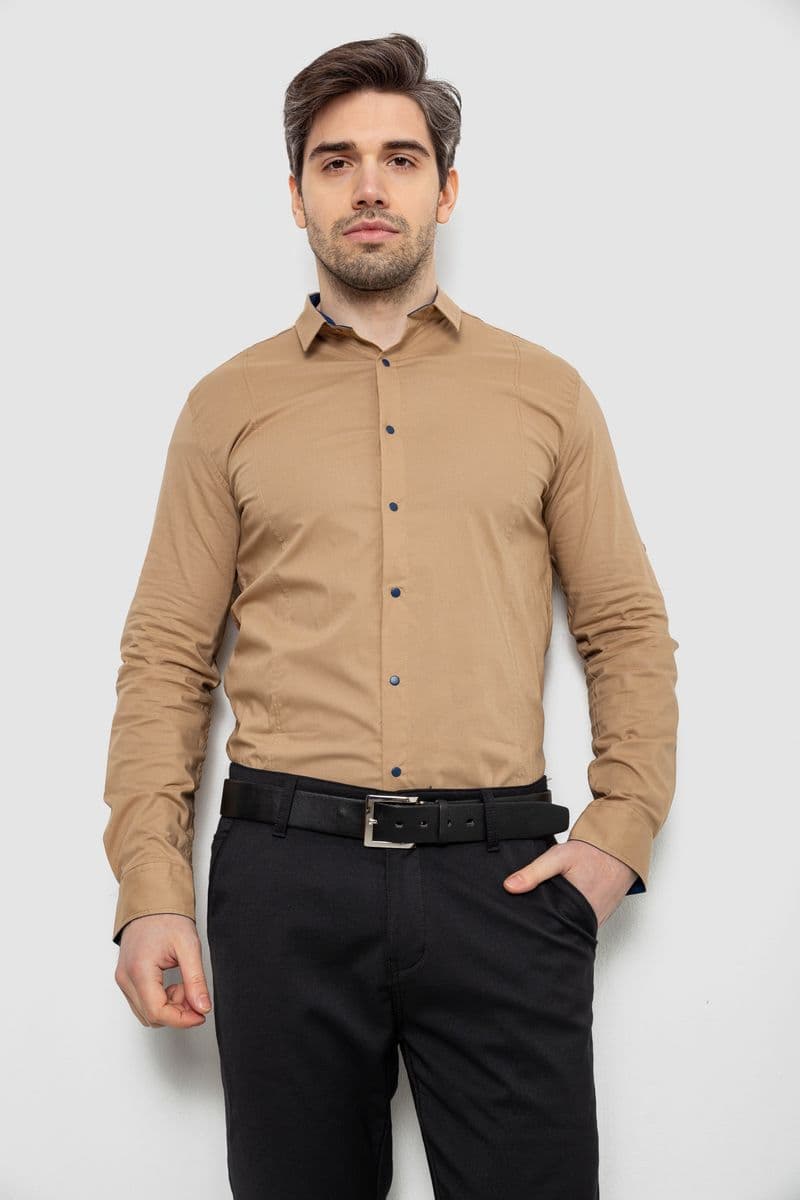 Сорочка чоловіча однотонна, колір бежевий, 186R2066 - зображення 1