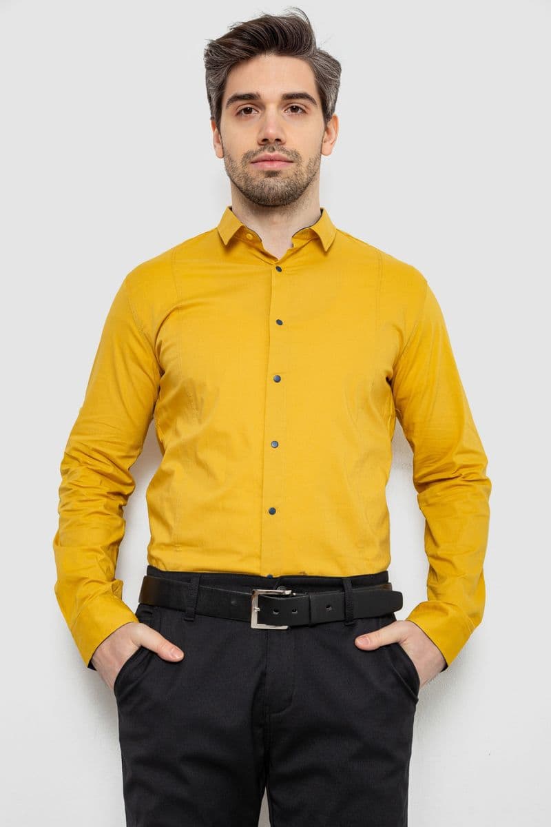 Сорочка чоловіча однотонна, колір гірчичний, 186R2066 - зображення 1