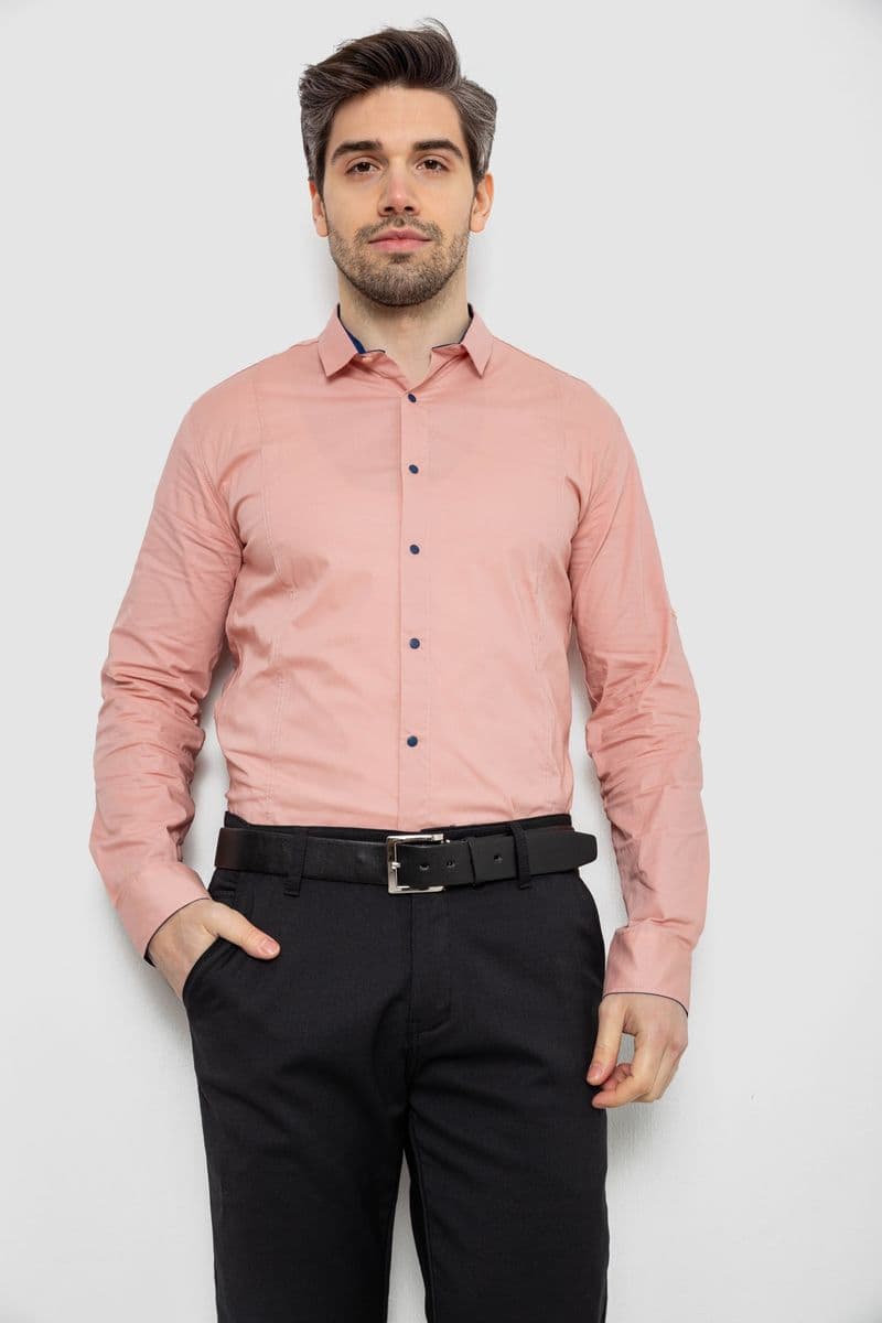 Сорочка чоловіча однотонна, колір пудровий, 186R2066 - зображення 1