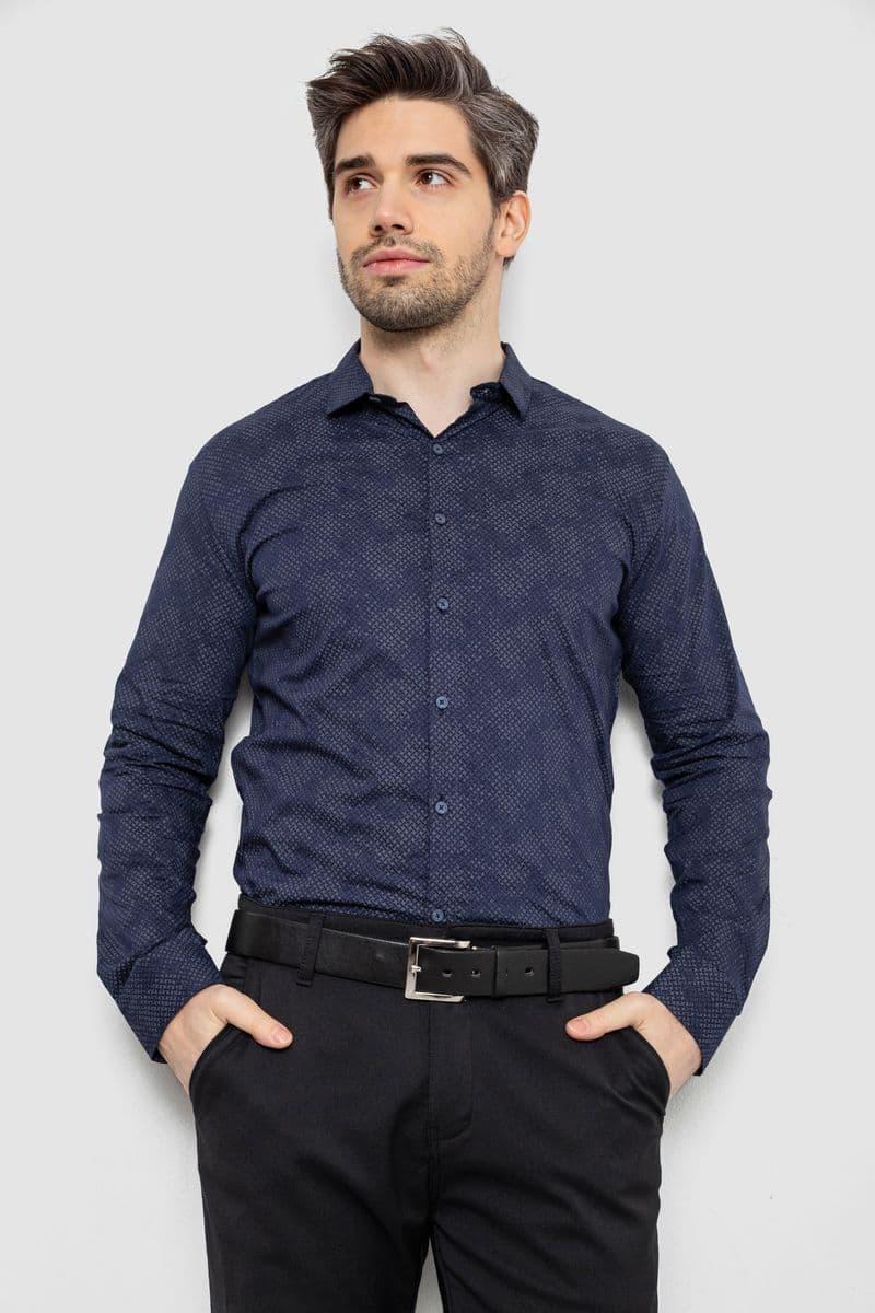 Сорочка чоловіча з принтом, колір синій, 186R2068 - зображення 1