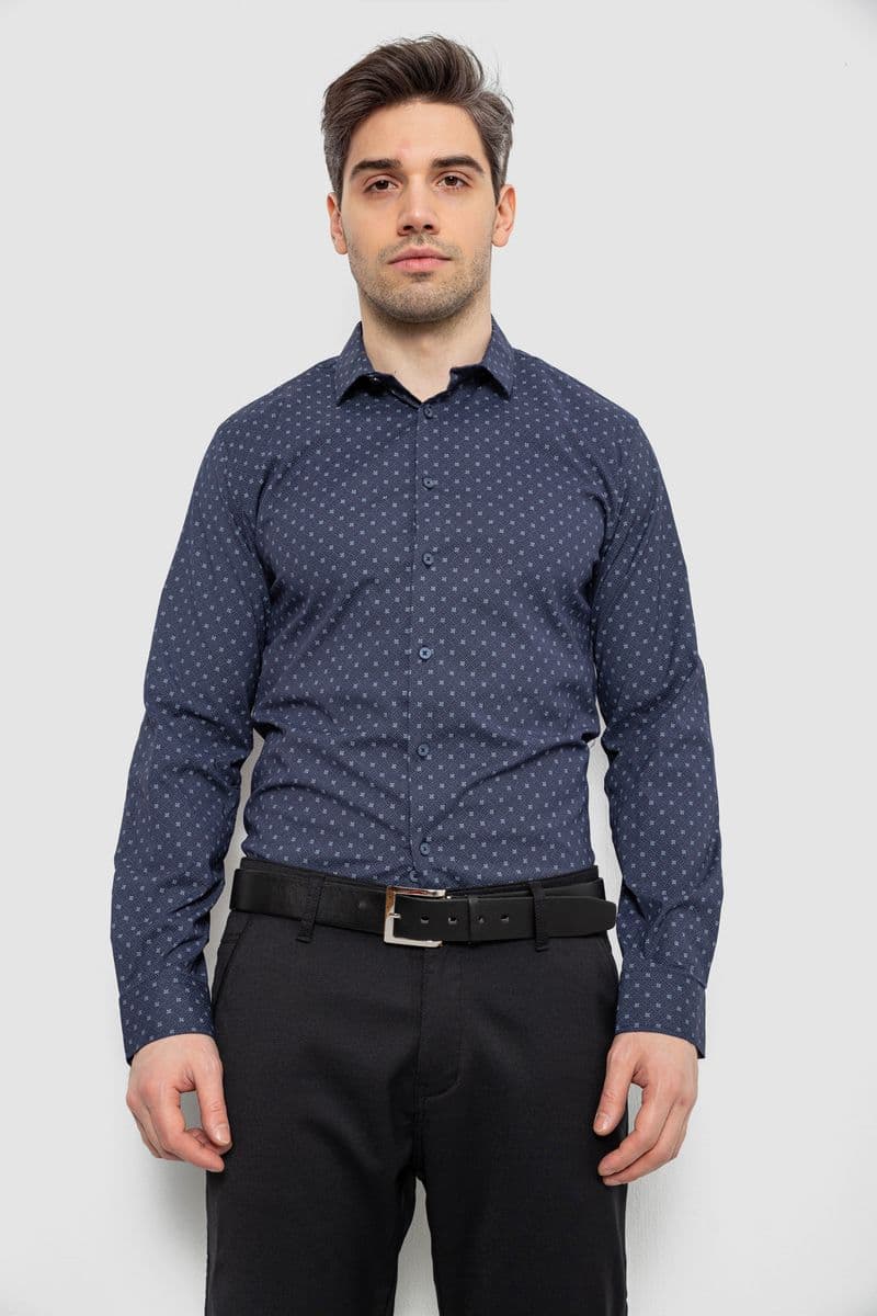 Сорочка чоловіча однотонна з принтом, колір синій, 186R2082 - зображення 1