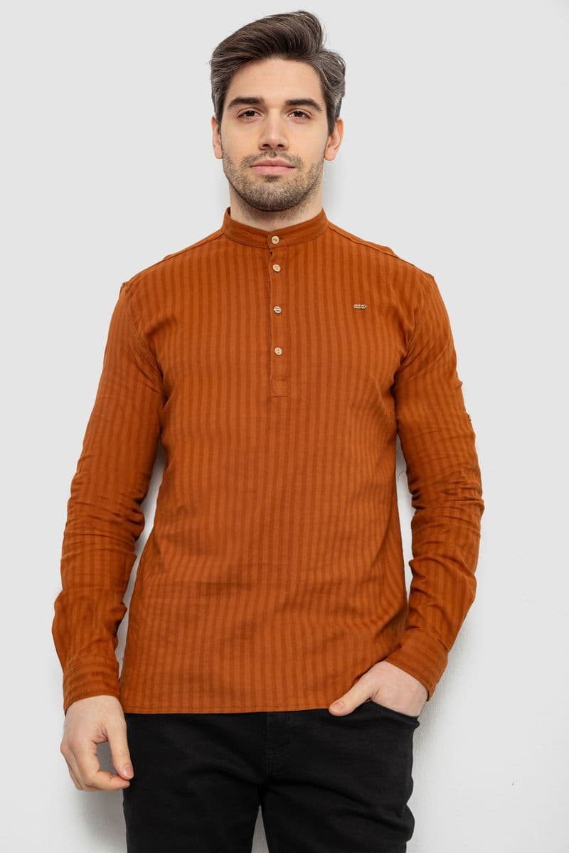 Сорочка чоловіча однотонна з принтом, колір коричневий, 186R2077 - зображення 1