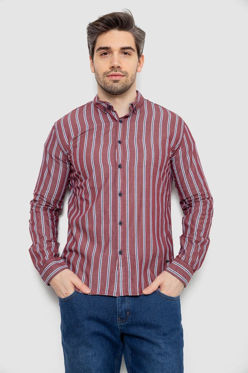 Сорочка чоловіча в смужку, колір бордовий, 186R2089 - зображення 1