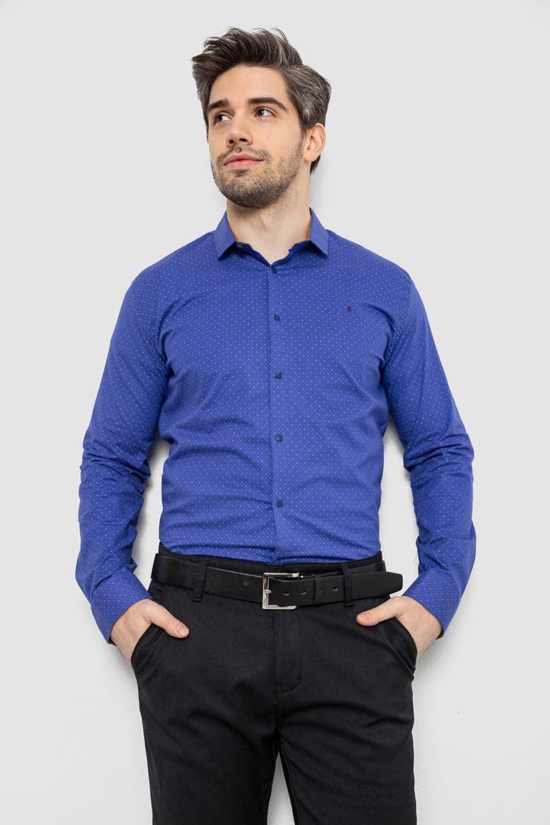 Сорочка чоловіча однотонна з принтом, колір електрик, 186R2097 - зображення 1