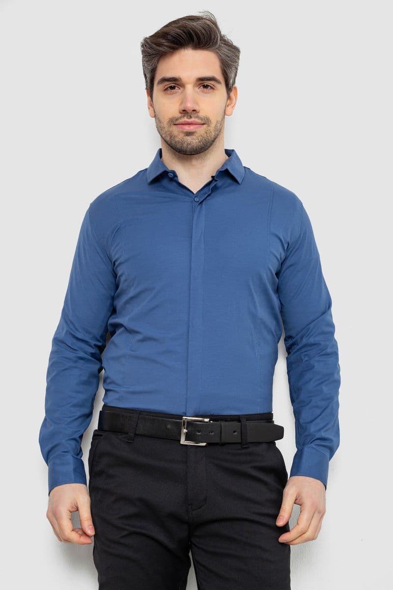 Сорочка чоловіча однотонна, колір джинс, 186R2100 - зображення 1