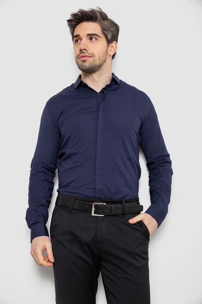 Сорочка чоловіча однотонна, колір синій, 186R2100 - зображення 1