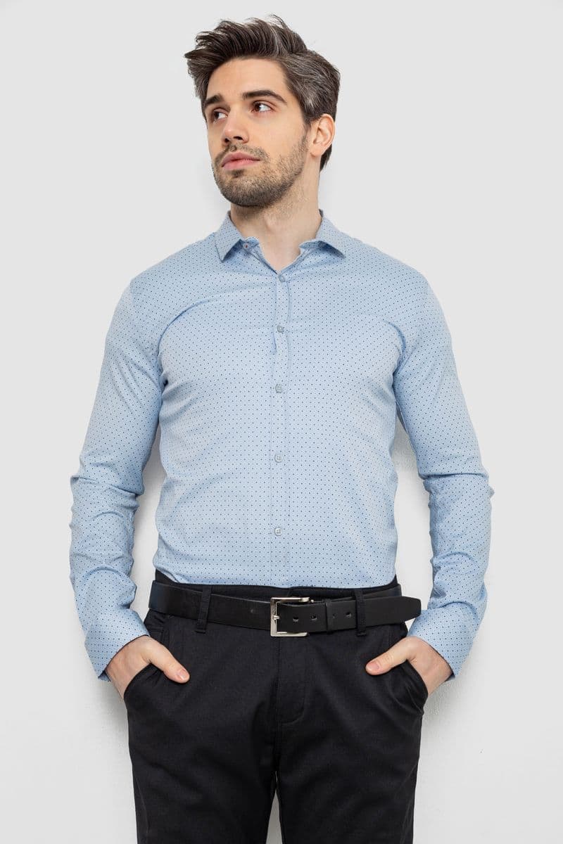 Сорочка чоловіча однотонна з принтом, колір блакитний, 186R2114 - зображення 1