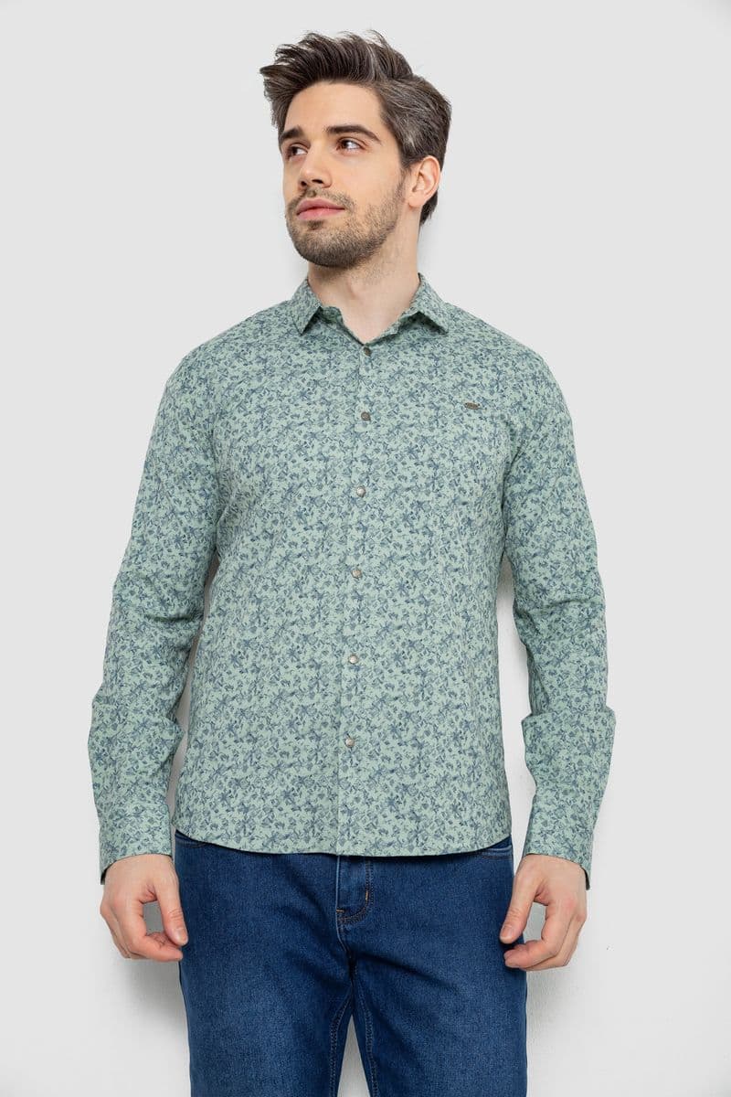 Сорочка чоловіча однотонна з принтом, колір оливковий, 186R2115 - зображення 1