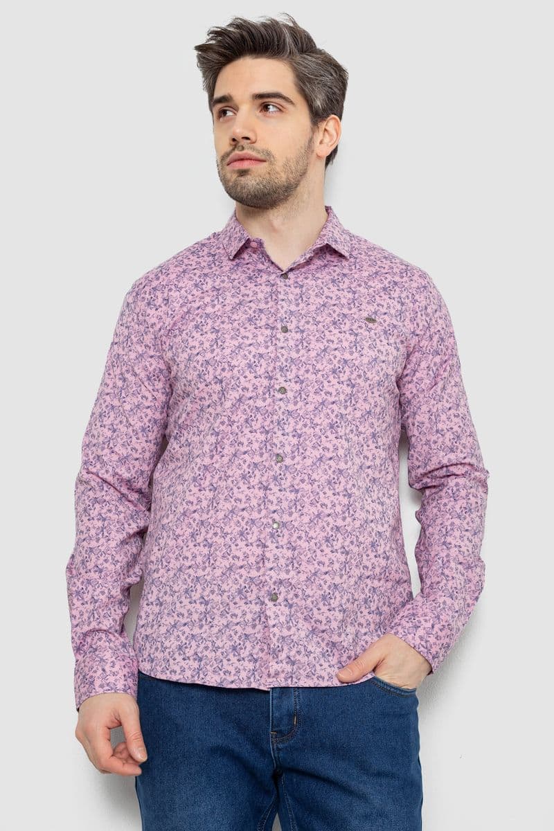 Сорочка чоловіча однотонна з принтом, колір бузковий, 186R2115 - зображення 1