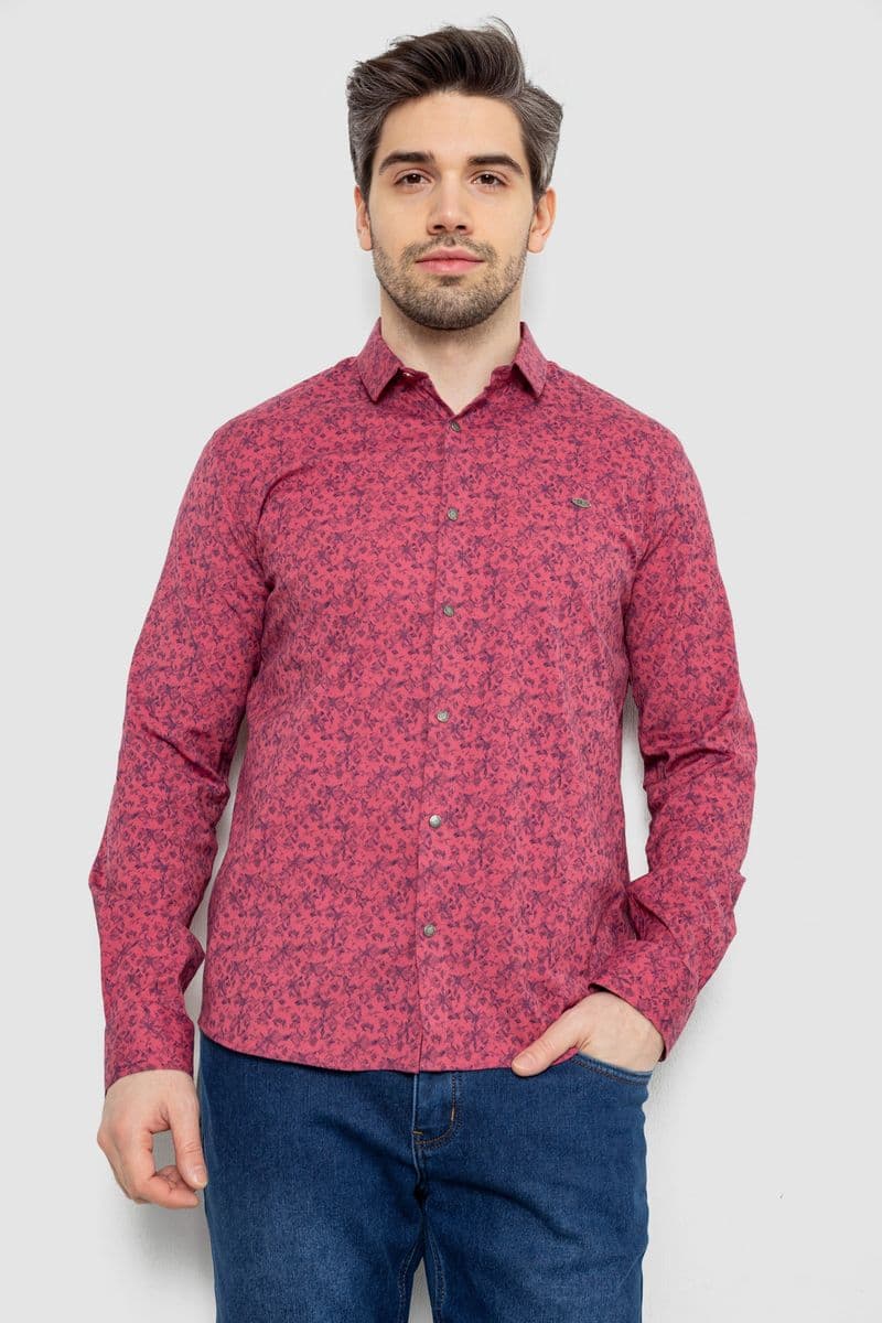 Сорочка чоловіча однотонна з принтом, колір сливовий, 186R2115 - зображення 1